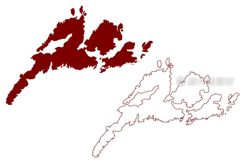 豪塞岛(大不列颠及北爱尔兰联合王国，苏格兰，设得兰群岛)地图矢量插图，潦草草图Out Skerries岛，西，Bruray和Grunay地图